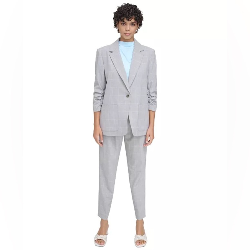 Calvin Klein
Women's Plaid Ruched-Sleeve One-Button Blazer SZ 6